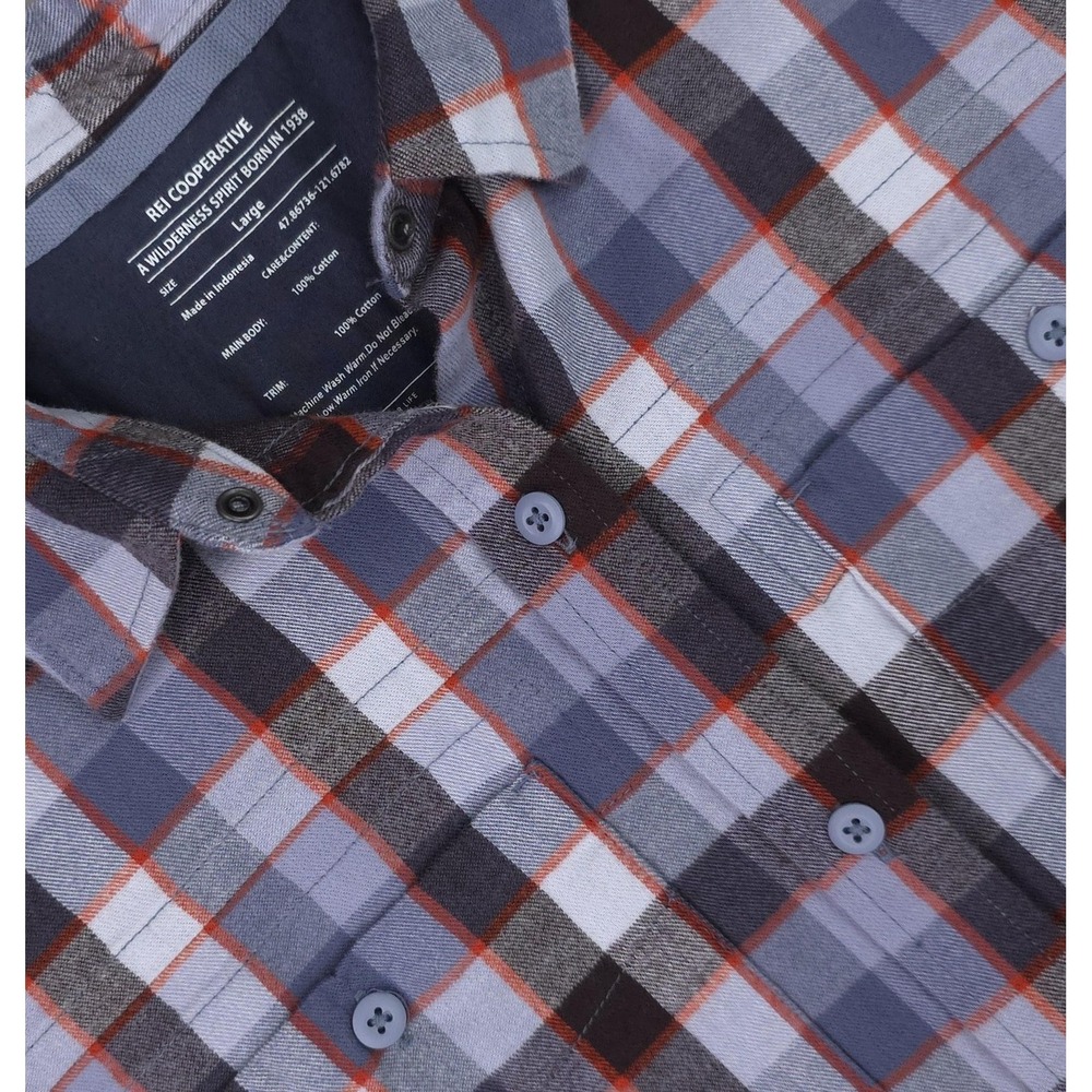 REI Cooperative Shirt Womens Large Blue Plaid Wallace Lake Flannel Button Up